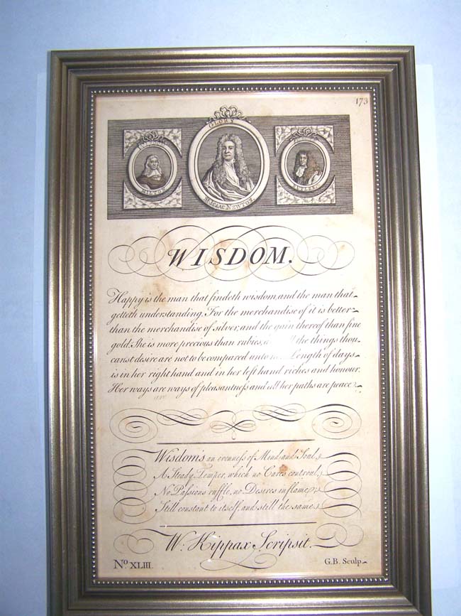 A fine 18th century Engraving Entitled 'WISDOM' published in The Universal Penman by George Bickham in 1741. — image 2